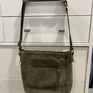 The Sak Olive Suede Crossbody Bag with Front Zip Pocket